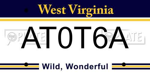 AT0T6A West Virginia License Plate