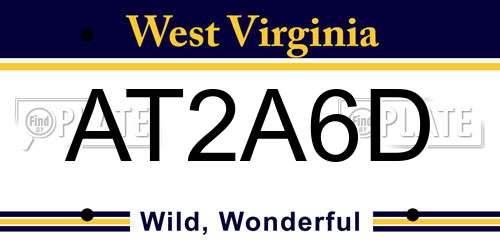 AT2A6D West Virginia License Plate