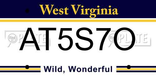 AT5S7O West Virginia License Plate
