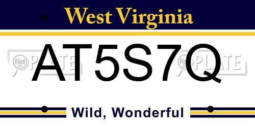 AT5S7Q West Virginia License Plate