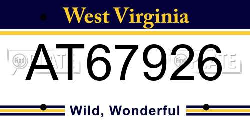 AT67926 West Virginia License Plate