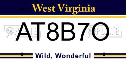 AT8B7O West Virginia License Plate