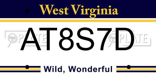 AT8S7D West Virginia License Plate