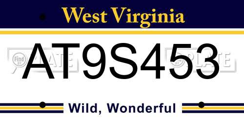 AT9S453 West Virginia License Plate