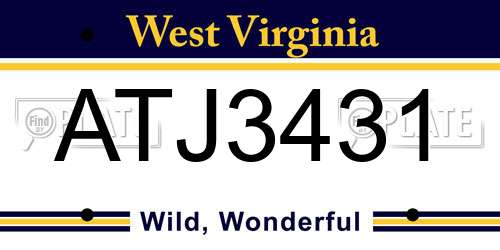 ATJ3431 West Virginia License Plate