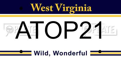 ATOP21 West Virginia License Plate