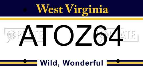 ATOZ64 West Virginia License Plate