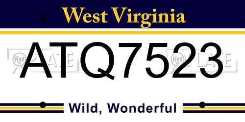 ATQ7523 West Virginia License Plate