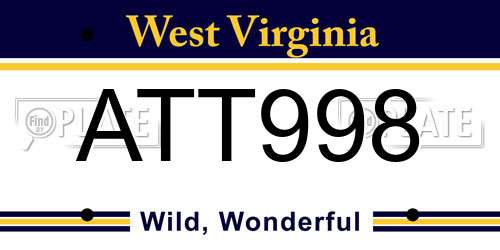 ATT998 West Virginia License Plate