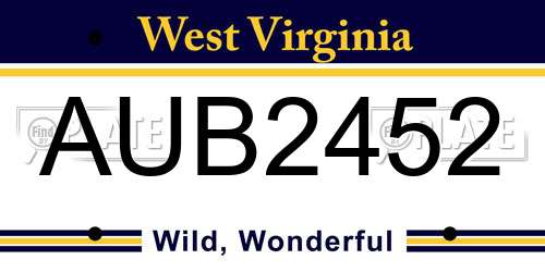 AUB2452 West Virginia License Plate