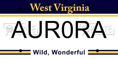 AUR0RA West Virginia License Plate