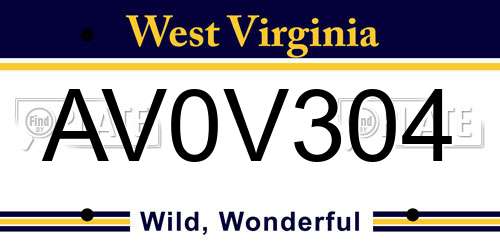 AV0V304 West Virginia License Plate