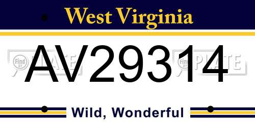 AV29314 West Virginia License Plate