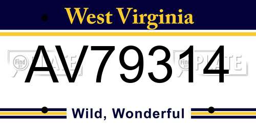 AV79314 West Virginia License Plate