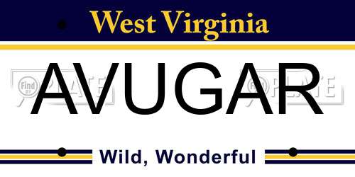 AVUGAR West Virginia License Plate