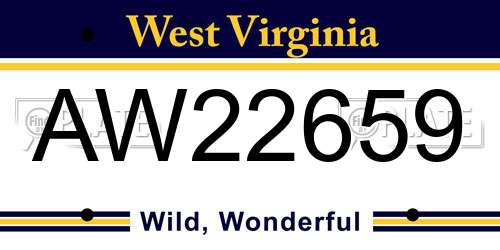 AW22659 West Virginia License Plate