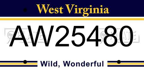 AW25480 West Virginia License Plate