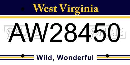 AW28450 West Virginia License Plate