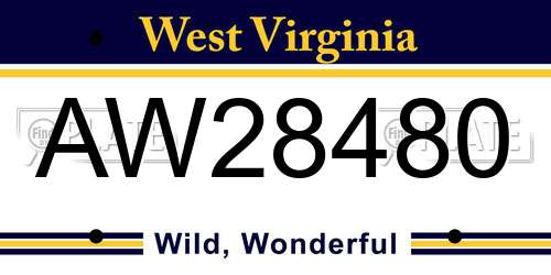AW28480 West Virginia License Plate
