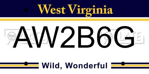 AW2B6G West Virginia License Plate