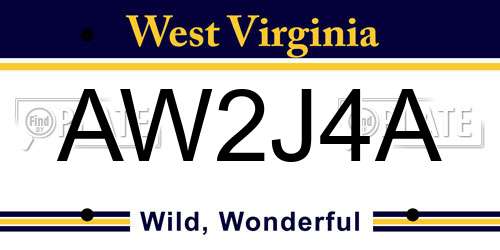 AW2J4A West Virginia License Plate