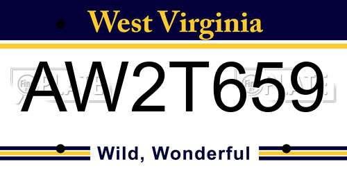AW2T659 West Virginia License Plate