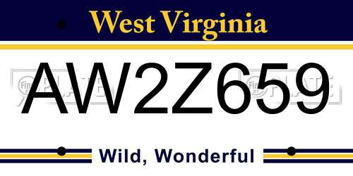 AW2Z659 West Virginia License Plate