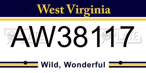 AW38117 West Virginia License Plate