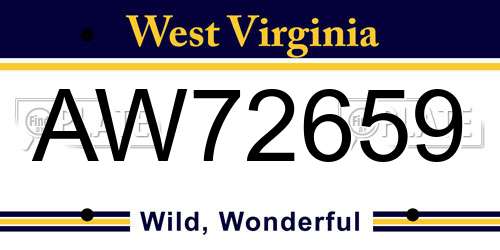 AW72659 West Virginia License Plate