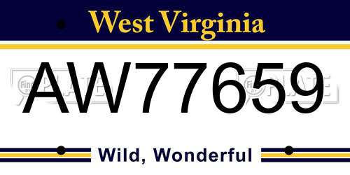 AW77659 West Virginia License Plate