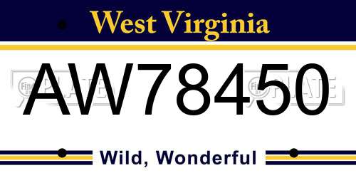 AW78450 West Virginia License Plate