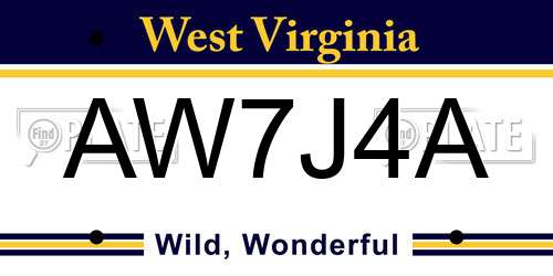 AW7J4A West Virginia License Plate
