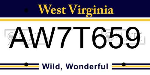 AW7T659 West Virginia License Plate
