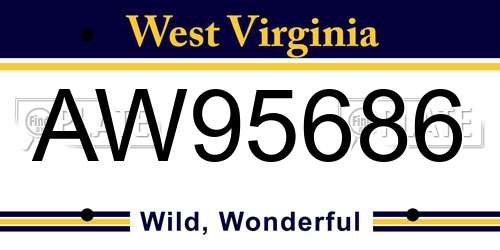 AW95686 West Virginia License Plate