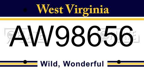 AW98656 West Virginia License Plate