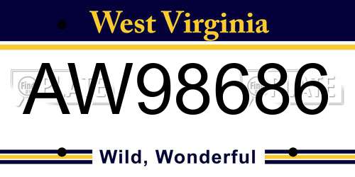 AW98686 West Virginia License Plate