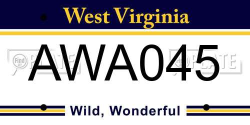 AWA045 West Virginia License Plate