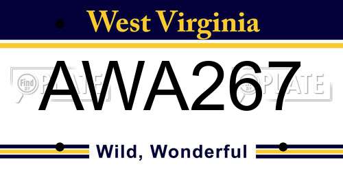 AWA267 West Virginia License Plate