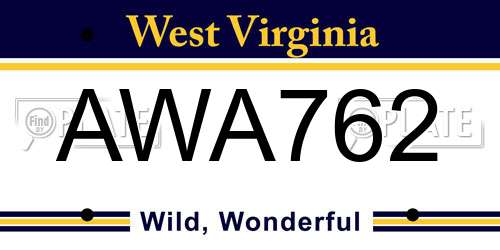 AWA762 West Virginia License Plate