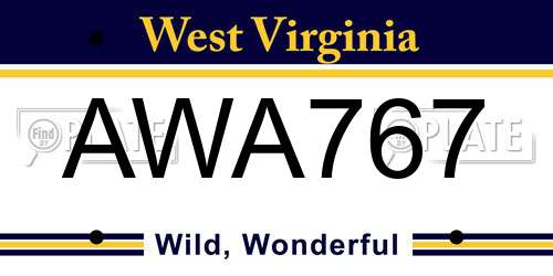 AWA767 West Virginia License Plate