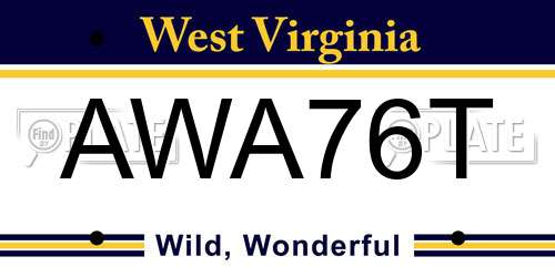 AWA76T West Virginia License Plate
