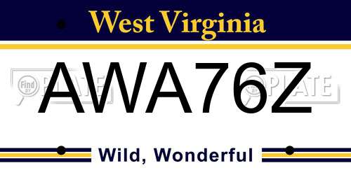 AWA76Z West Virginia License Plate