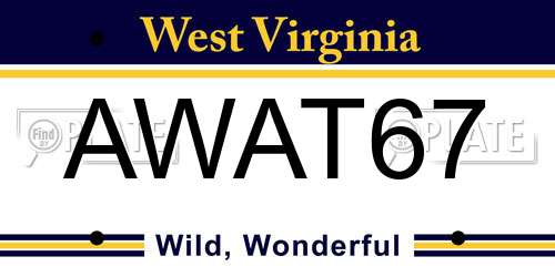 AWAT67 West Virginia License Plate