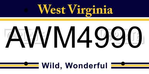 AWM4990 West Virginia License Plate