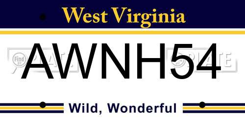 AWNH54 West Virginia License Plate