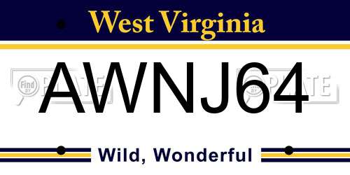 AWNJ64 West Virginia License Plate