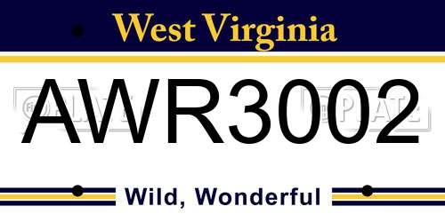 AWR3002 West Virginia License Plate