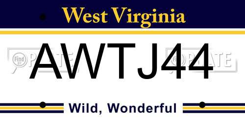 AWTJ44 West Virginia License Plate