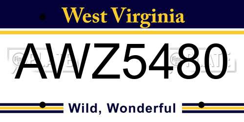 AWZ5480 West Virginia License Plate