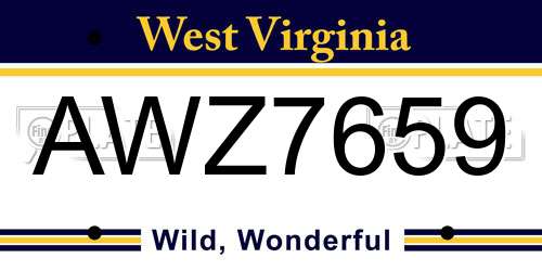 AWZ7659 West Virginia License Plate